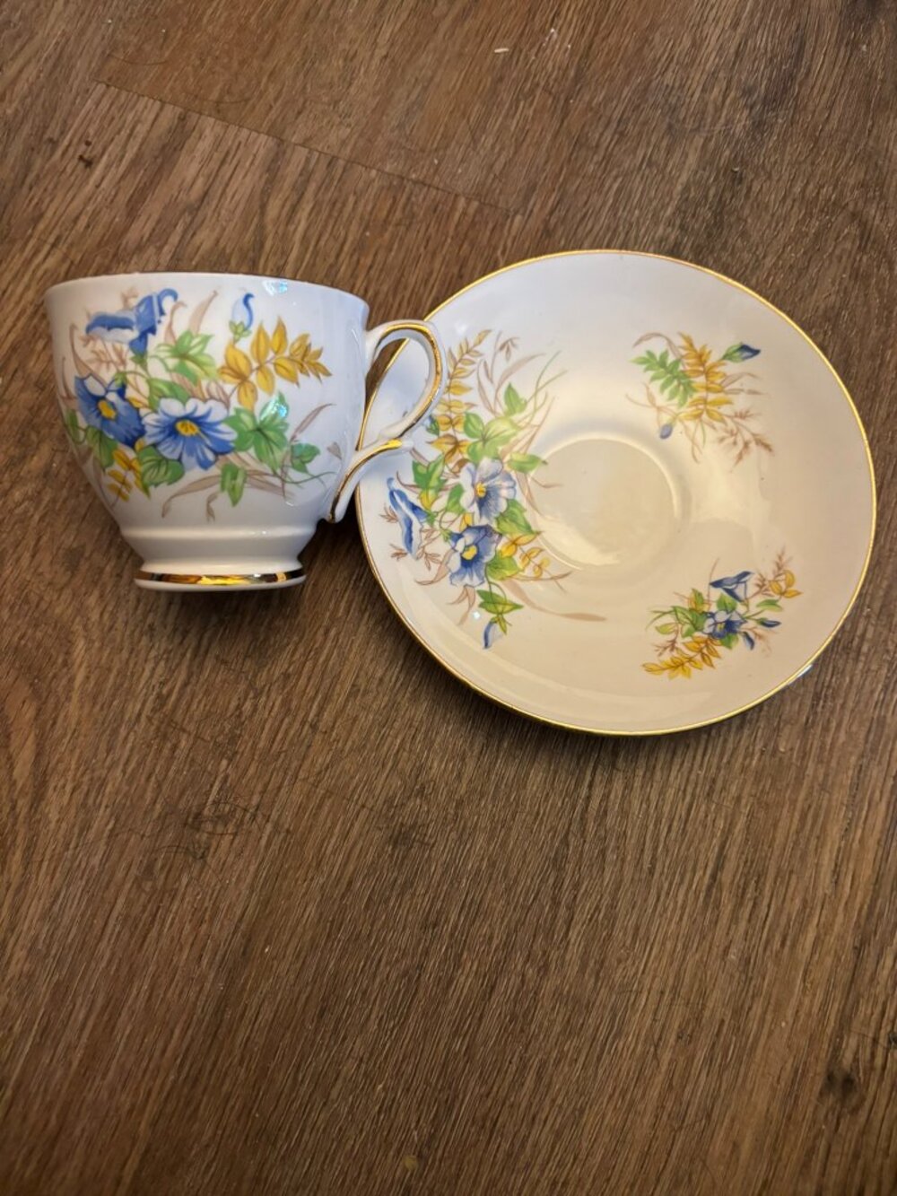 Clare Bone China England Teacup Tea Cup Saucer Set Birds flowers